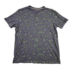 Desert Dunes T-Shirt Men's Large Leaf Graphic Short Sleeve Navy Blue Gray Green